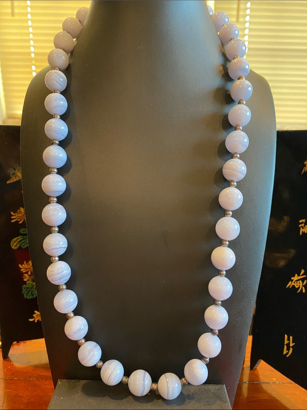 Milor Italy925 Blue  Lace Agate Beaded 1 Strand Necklace - Gemstone